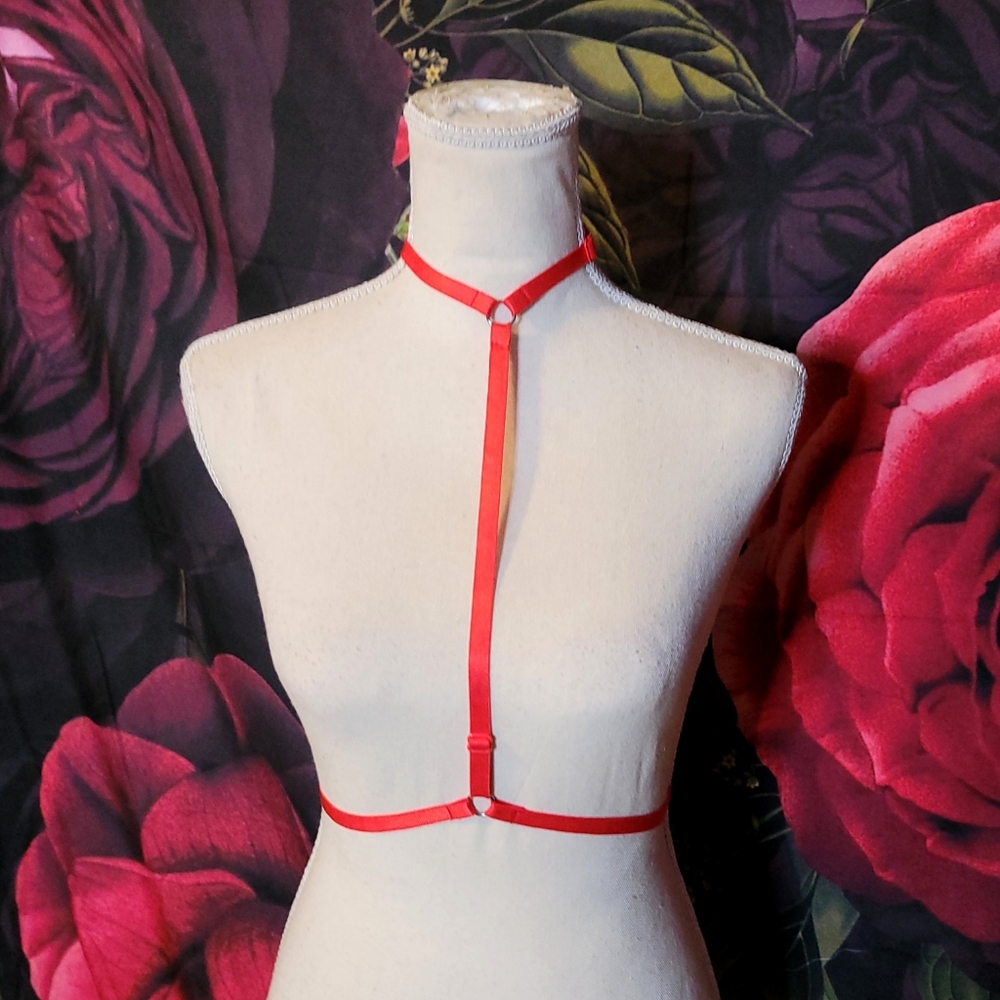 Strappy Harness with Adjustable Elastic Straps Red NWOT